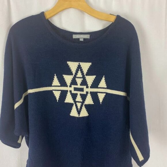 NY Collection Navy Pullover Tribal Print Fringe Sweater Women's Large. - Picture 2 of 8